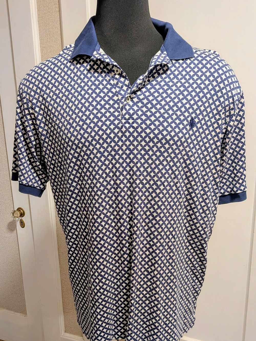Polo by Ralph Lauren Navy & White Geometric Print Polo